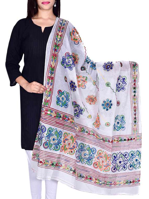 white cotton embellished dupatta