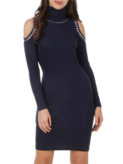 cold shoulder embellished bodycon dress - 12375444 - Standard Image - 0