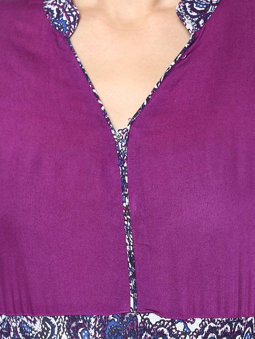 purple rayon high low kurta - 12377160 -  Standard Image - 3