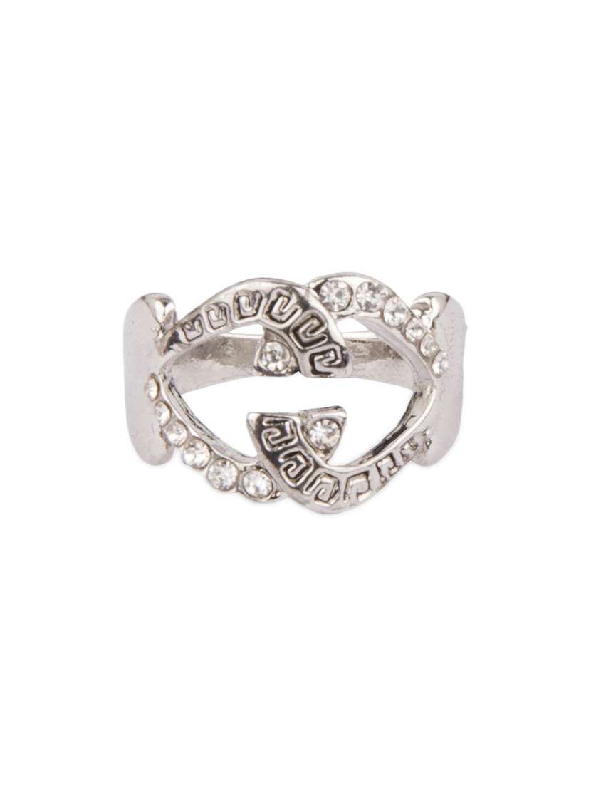 Silver stone embellished metal ring