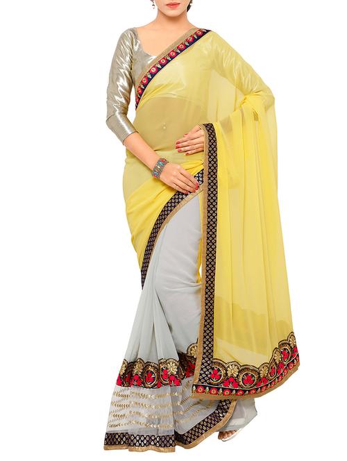 yellow georgette half and half saree - 12382379 - Standard Image - 0