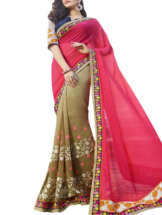 multicolored georgette half & half saree - 12382383 - Zoom Image - 0