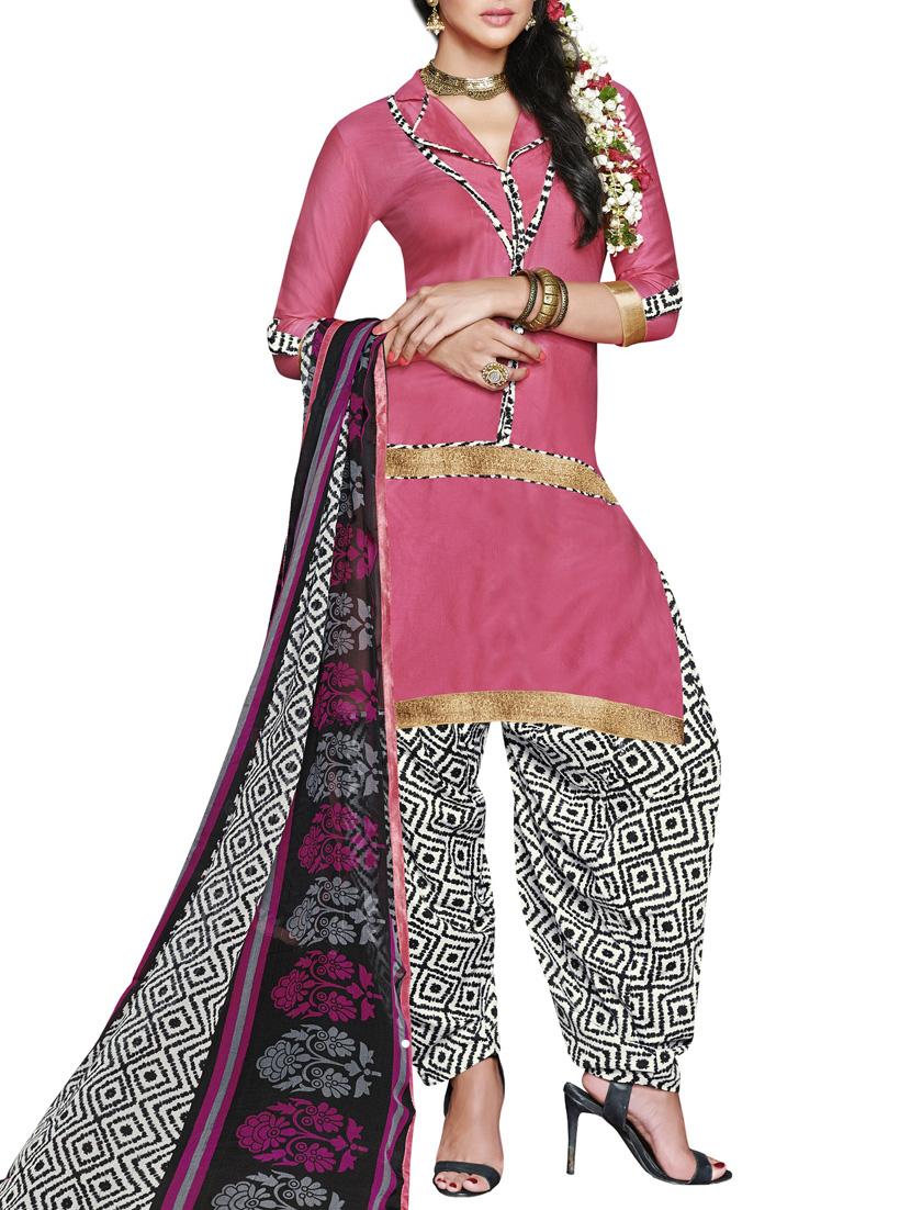 Printed Multicolored Poly Cotton Semi-Stitched Dress Material - By