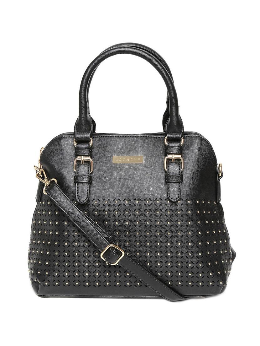 black leatherette cutwork handbag with sling - 12393207 - Zoom Image - 0