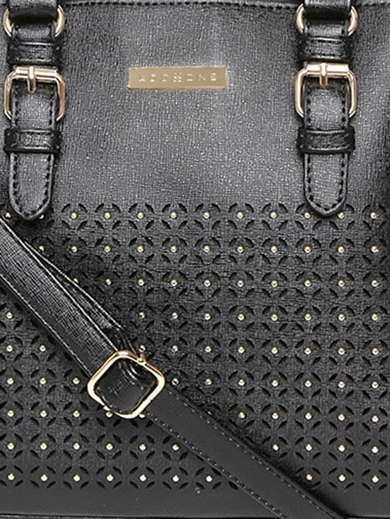 black leatherette cutwork handbag with sling - 12393207 - Standard Image - 3