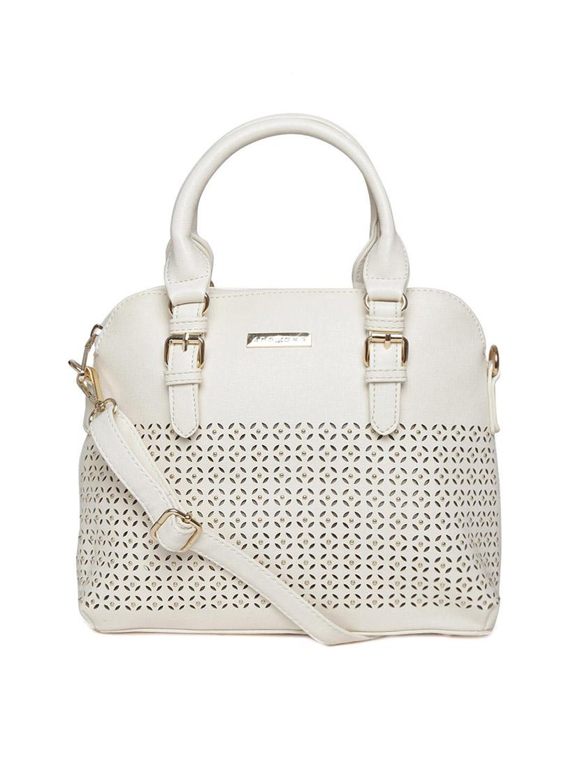 white leatherette cutwork handbag with sling - 12393208 - Zoom Image - 0