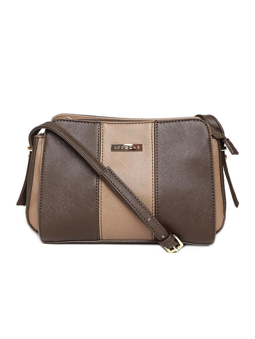 brown leatherette textured sling bag - 12393211 -  Zoom Image - 0
