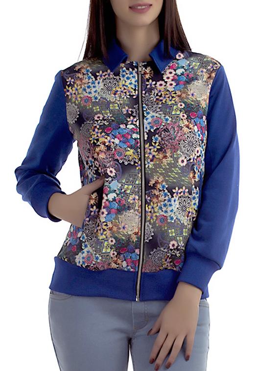 blue printed fleece jacket
