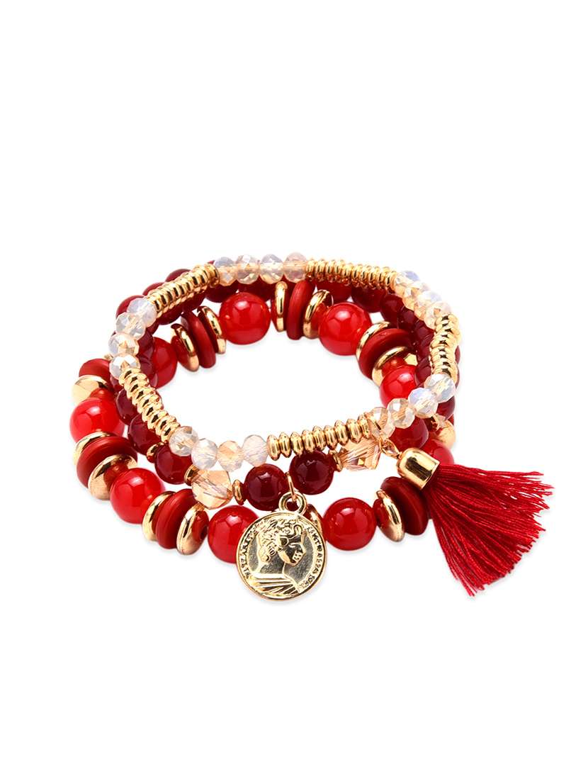 red beaded metal bracelet