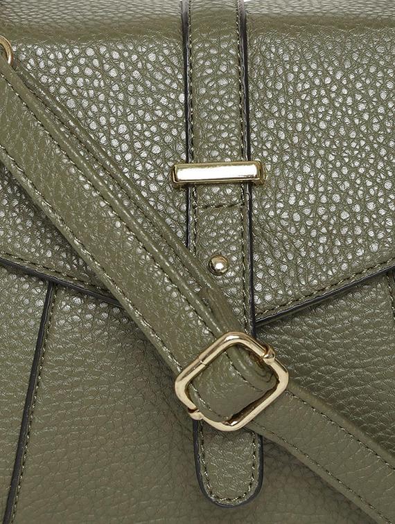 olive green leatherette textured handbag with sling - 12416264 - Standard Image - 3