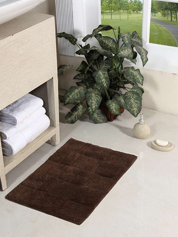homefurry brown glossy tiles cotton bath mat