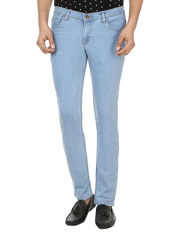blue cotton slim fit jeans