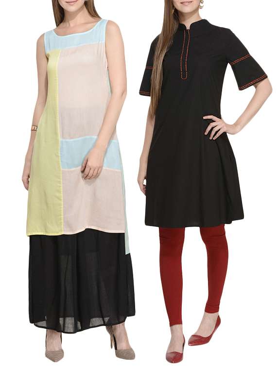 multicolored viscose kurta combo (set of 2)