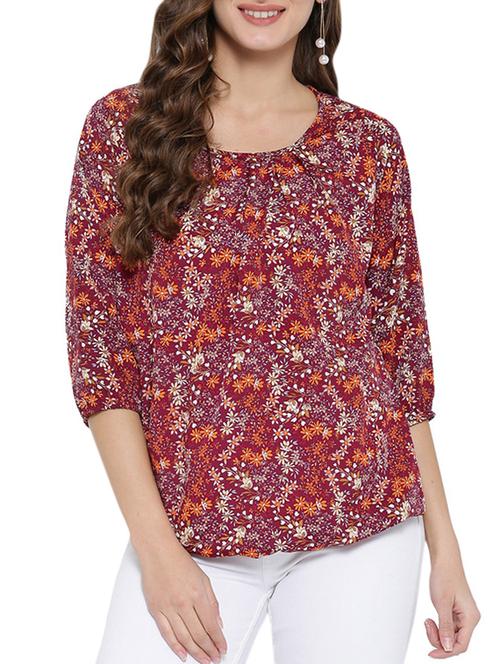 maroon floral printed top - 12422308 -  Standard Image - 0