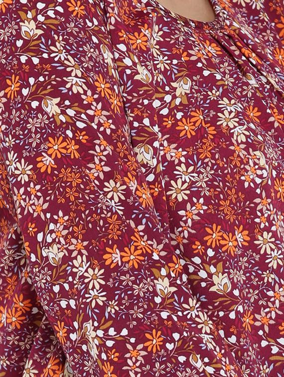maroon floral printed top - 12422308 - Standard Image - 3