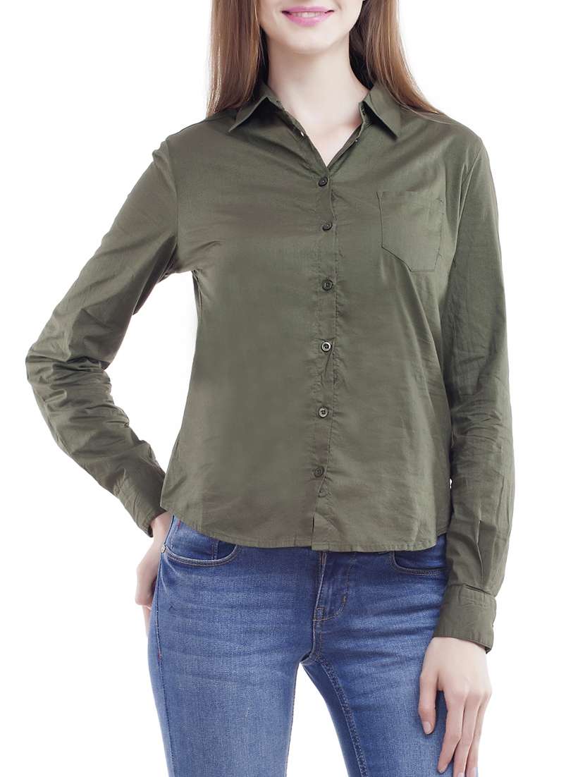 green cotton regular shirt