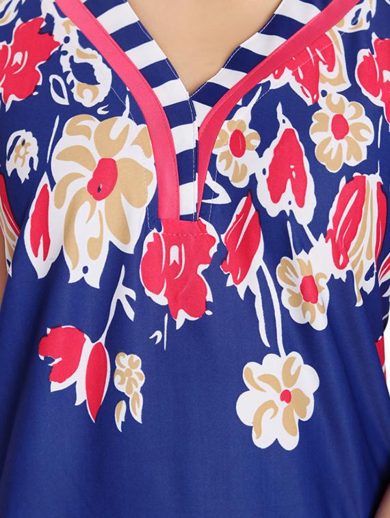 dark blue floral printed satin gown - 12427878 - Standard Image - 3