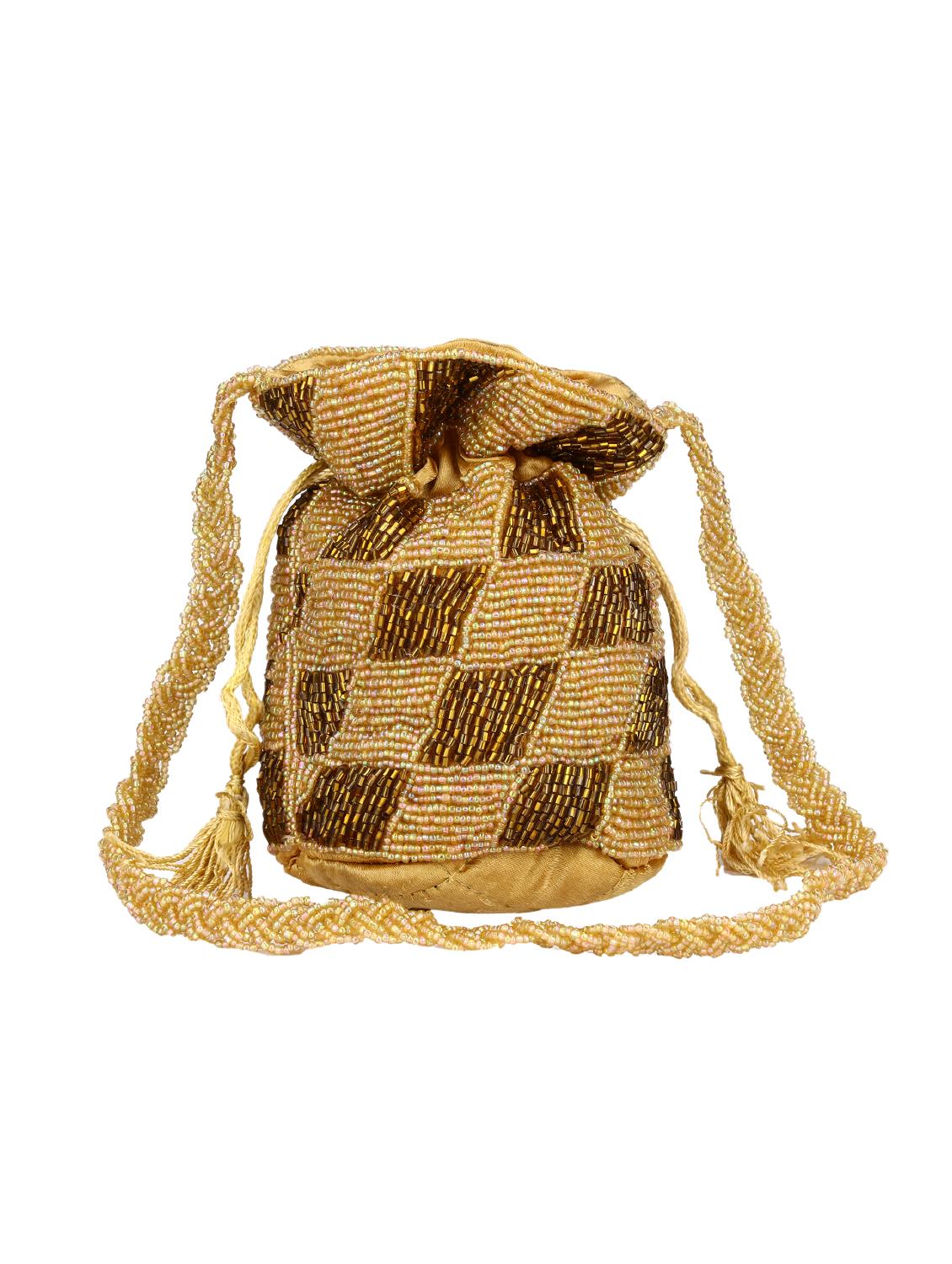 gold satin embellished potli - 12428111 - Zoom Image - 0