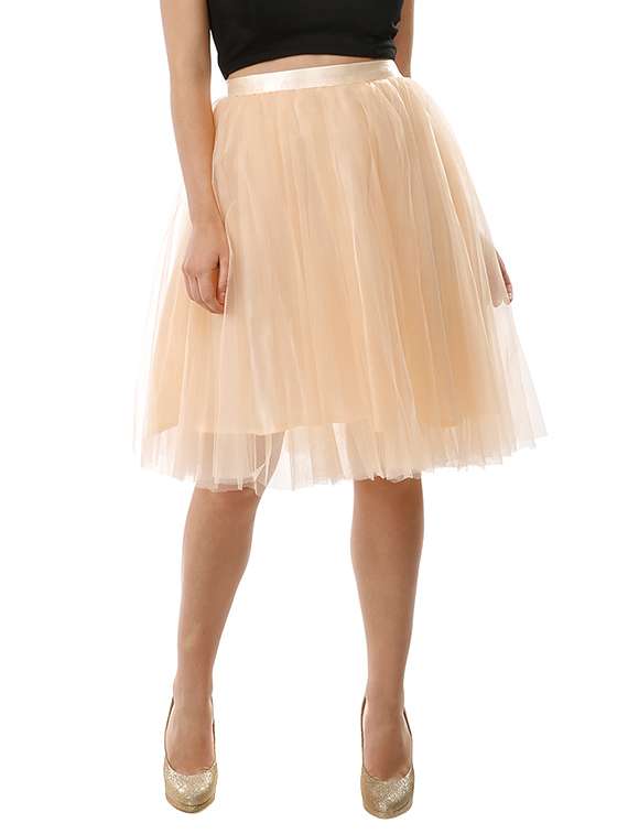 beige polyester flared skirt
