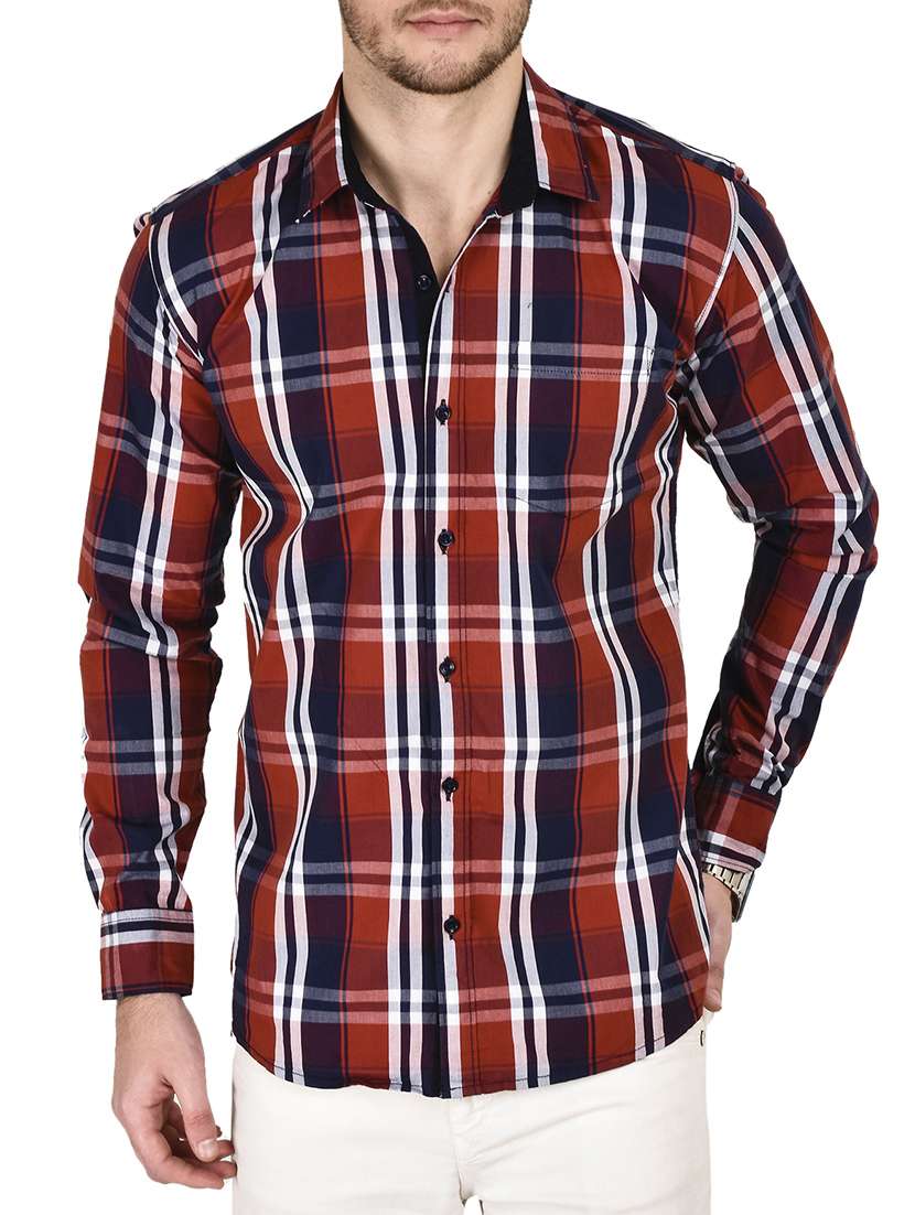 Buy online Red Cotton Casual Shirt from shirts for Men by Kaya
