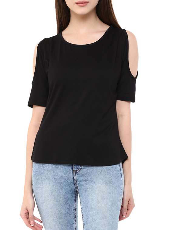 round neck cold shoulder top