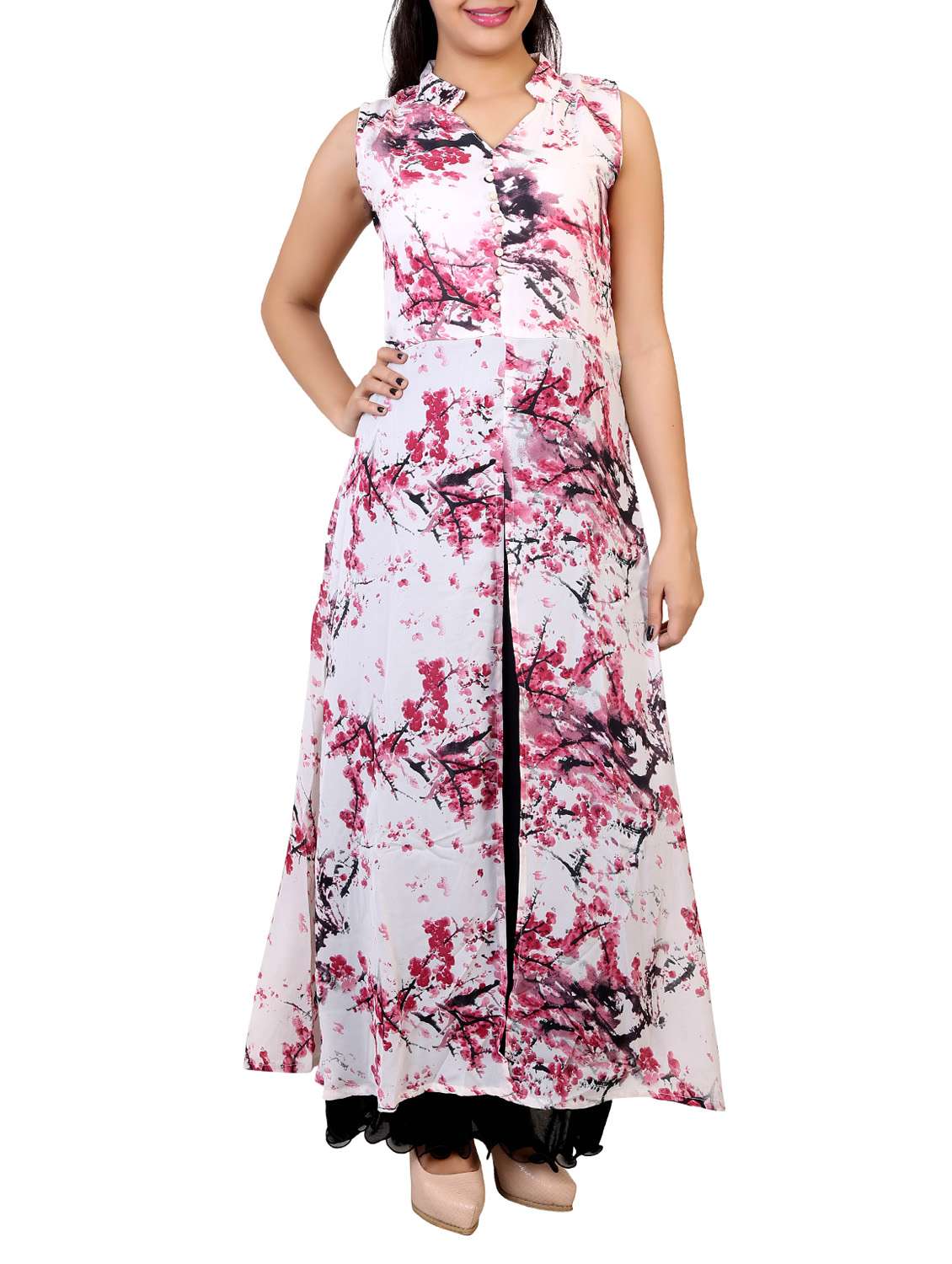 multicolored printed georgette maxi dress