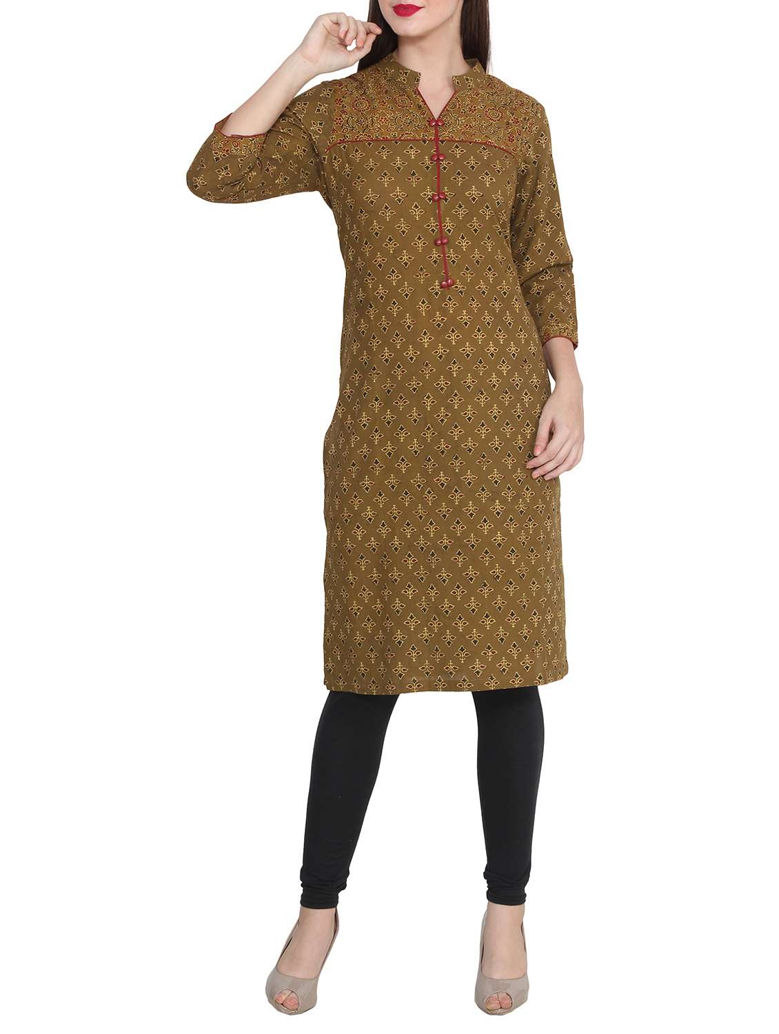 green cotton straight kurta