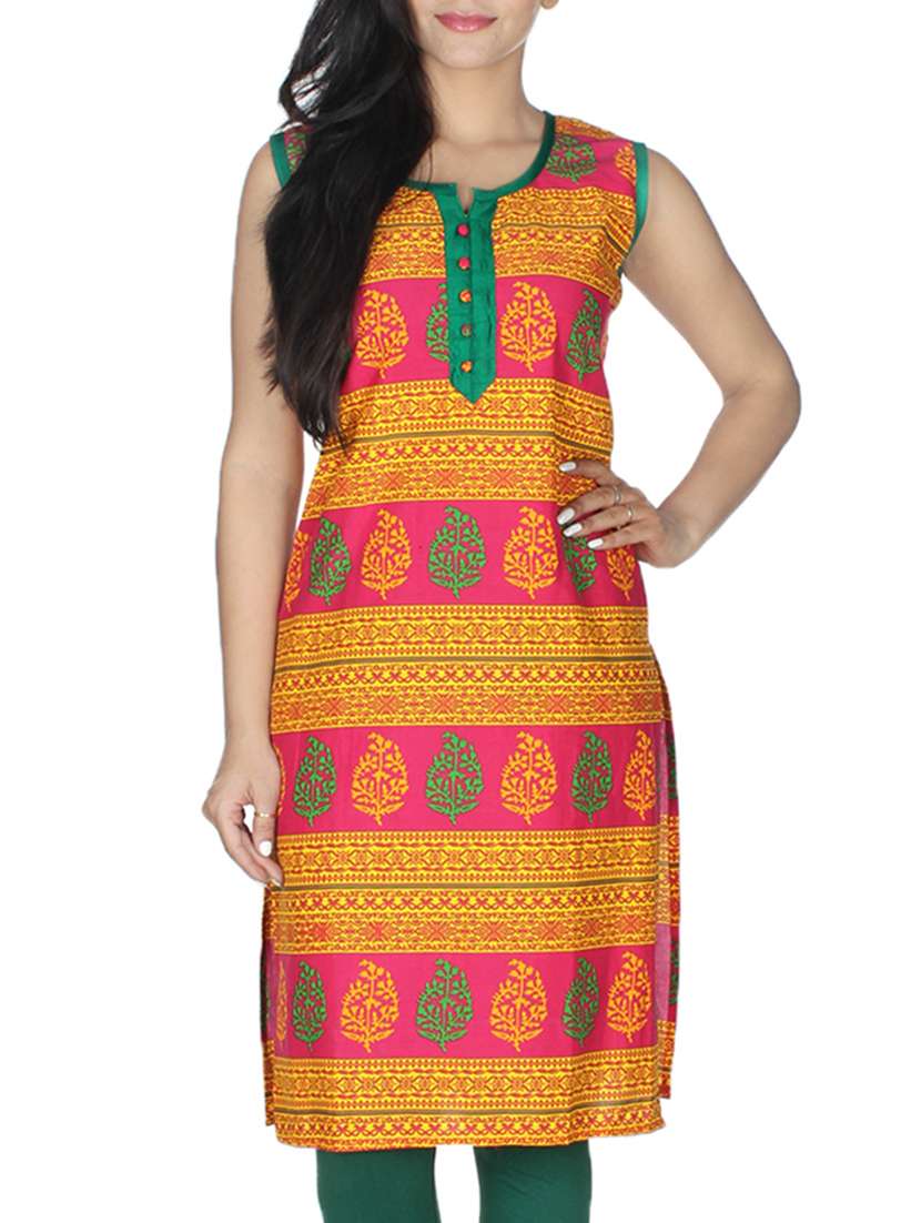 yellow cotton straight kurti