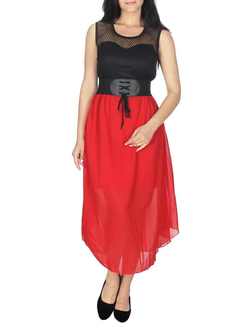 red poly georgette dress