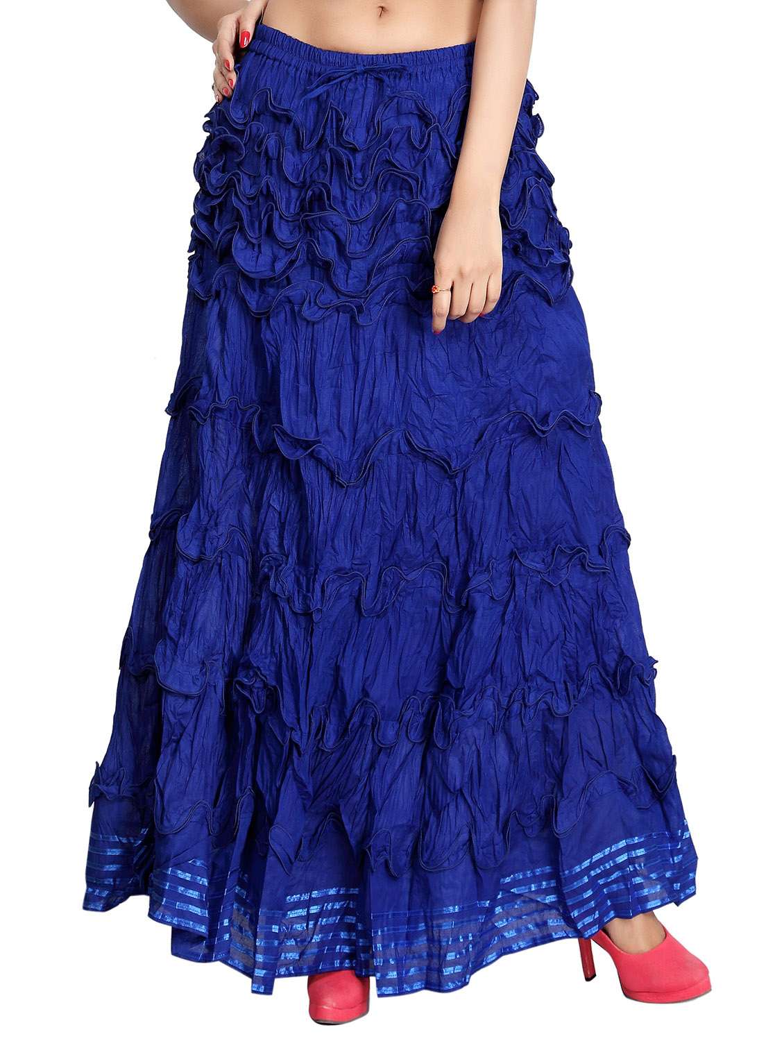 dark blue cotton flared skirt