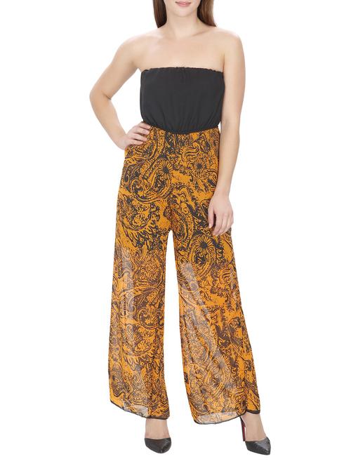 yellow printed polyester full leg jumpsuit - 12448286 - Standard Image - 0