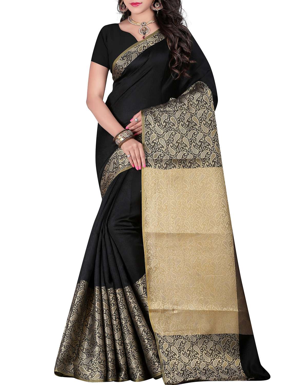 black art silk woven saree with blouse