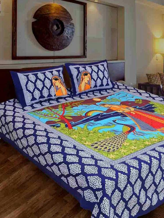 shubha collection of traditional print double bedsheet with 2 pillow cover