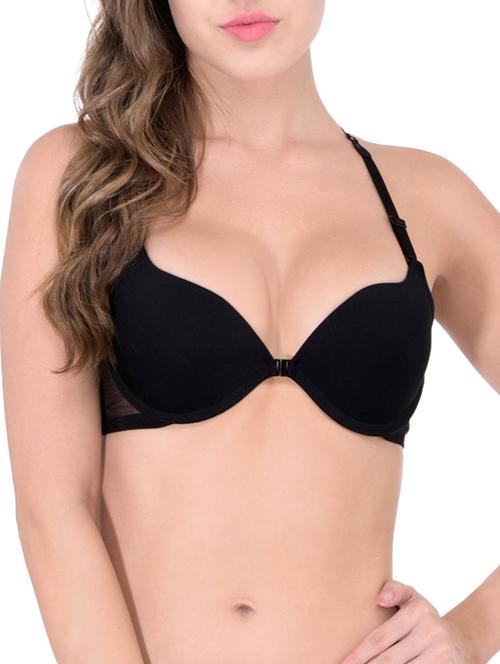 black cotton front open bra - 12455842 -  Standard Image - 0