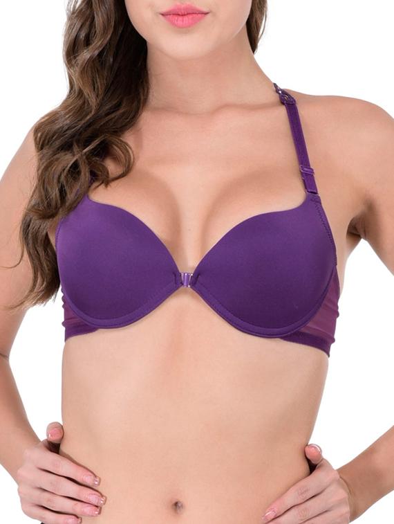 purple cotton front open bra - 12455846 -  Zoom Image - 0