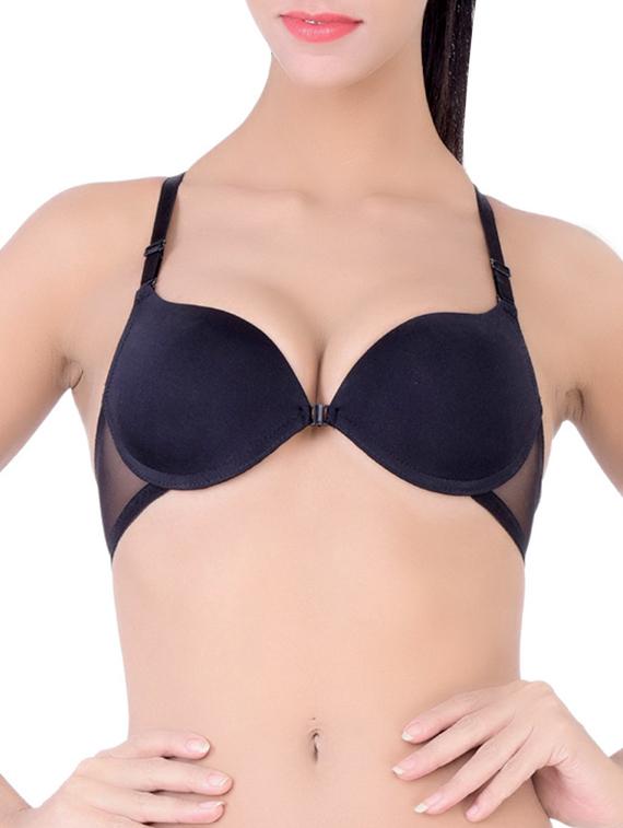 black cotton front open bra - 12455847 - Zoom Image - 0