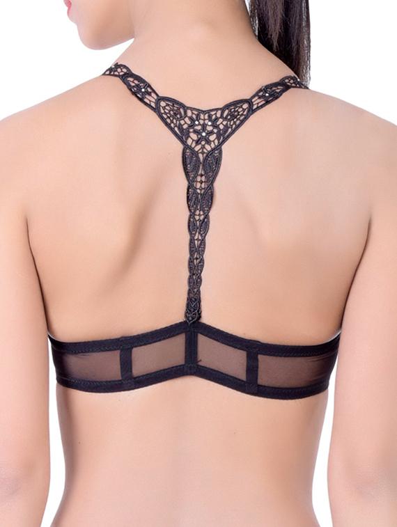 black cotton front open bra - 12455847 - Standard Image - 3