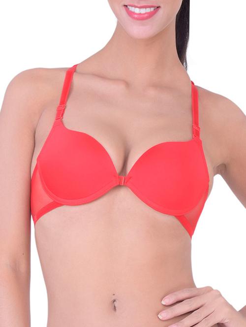 coral pink cotton front open bra - 12455849 - Standard Image - 0