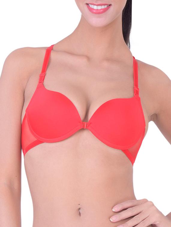 coral pink cotton front open bra - 12455849 - Zoom Image - 0
