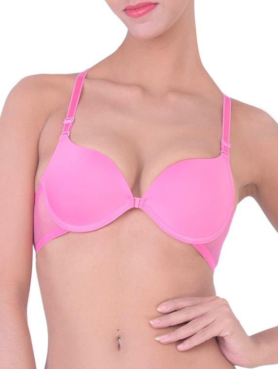 pink cotton front open bra - 12455850 -  Zoom Image - 0