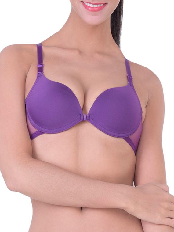 purple cotton front open bra - 12455851 - Zoom Image - 0