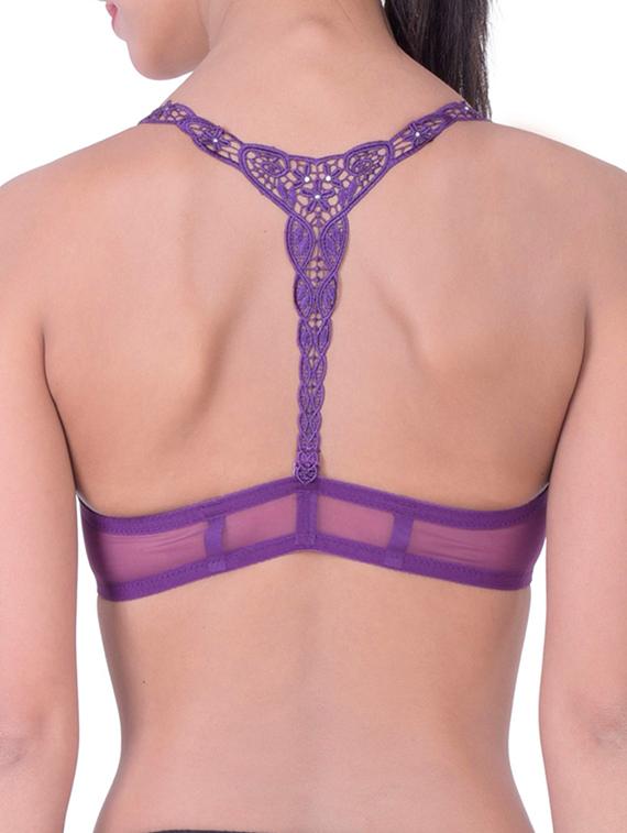 purple cotton front open bra - 12455851 - Standard Image - 3