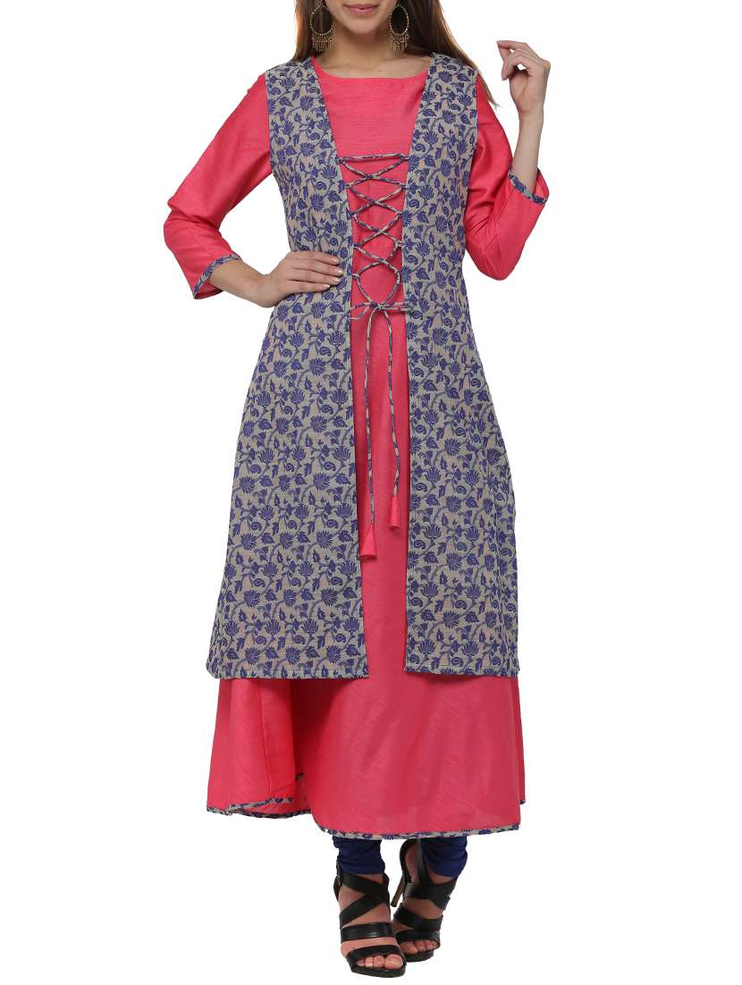 pink silk layered a-line kurta