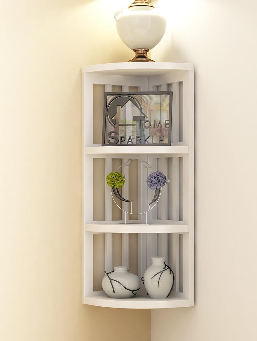 White mango wooden stripes corner shelf