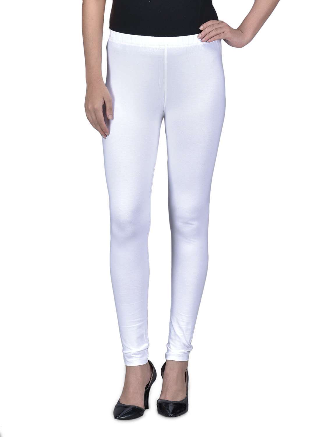 Buy online White Plain Cotton Spandex Leggings from Capris