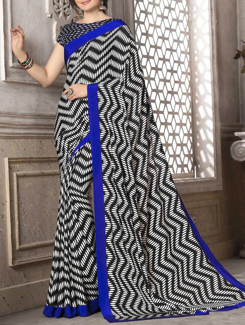black silk printed saree - 12462060 -  Zoom Image - 0