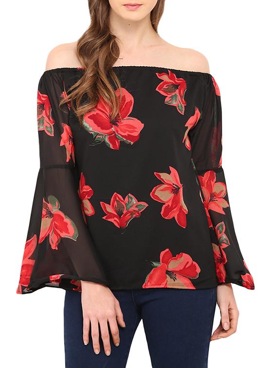 black floral printed georgette top - 12462180 - Zoom Image - 0