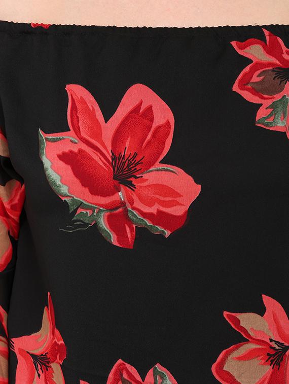 black floral printed georgette top - 12462180 - Standard Image - 3