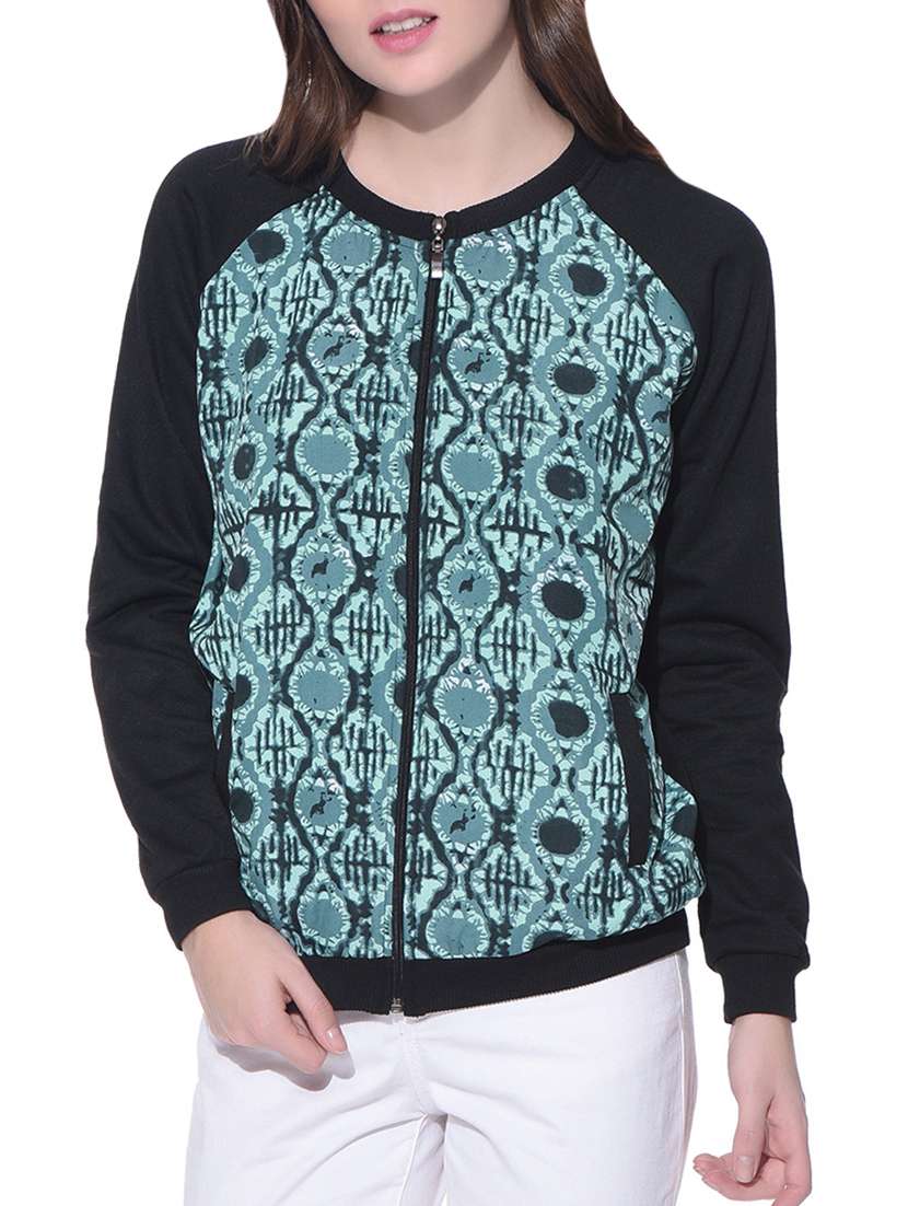 blue printed fleece jacket