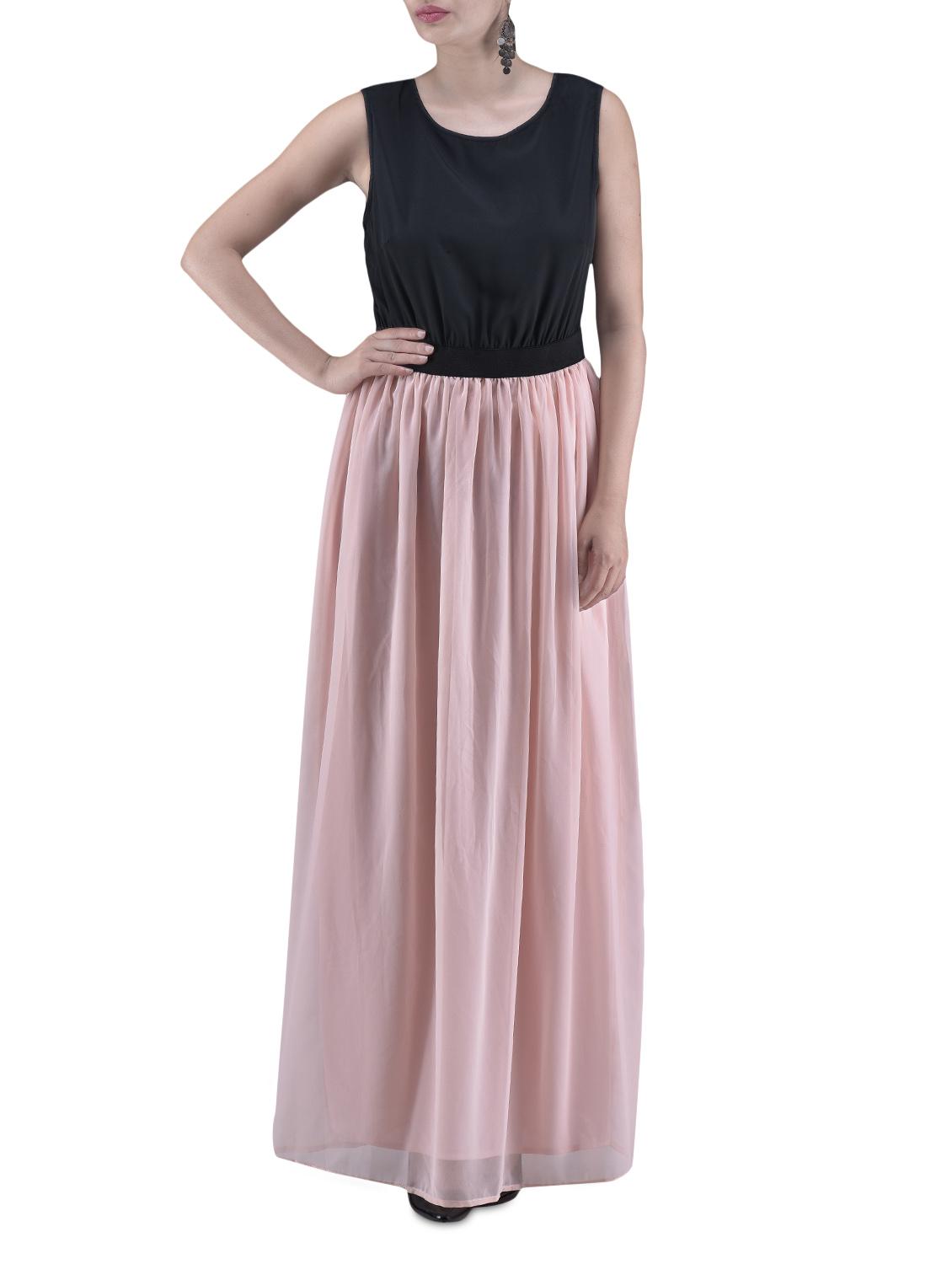 Black And Peach Poly Georgette Maxi Dress - By